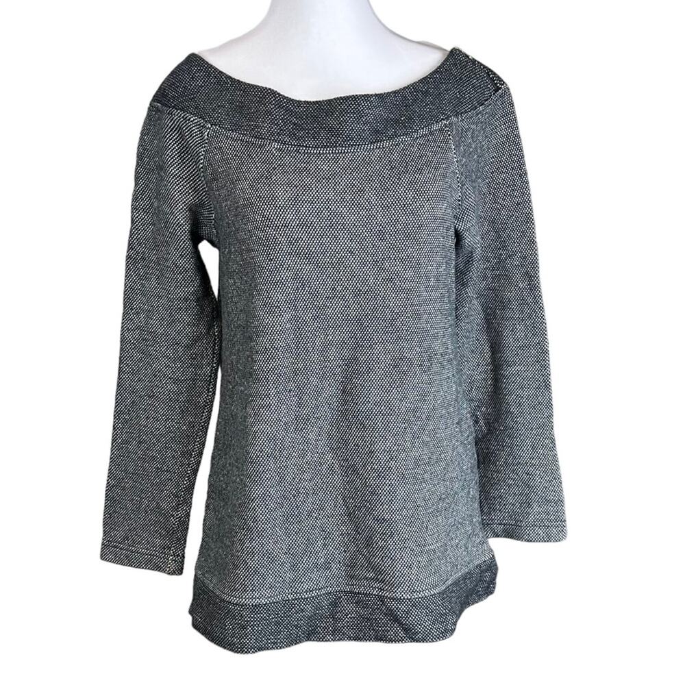 LOFT Ann Taylor Knit Boat Neck Top Black White Size Small